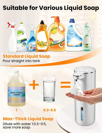 Automatic Soap Dispenser Touchless, USB Rechargeable Hand Soap Dispenser, 4 Adjustable Soap Levels, IPX5 Waterproof, 12.8oz/380ml, Countertop or Wall Mounted for Bathroom and Kitchen, White