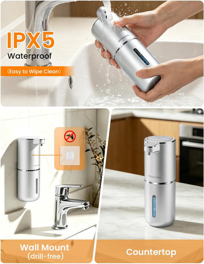 Automatic Soap Dispenser Touchless, USB Rechargeable Hand Soap Dispenser, 4 Adjustable Soap Levels, IPX5 Waterproof, 12.8oz/380ml, Countertop or Wall Mounted for Bathroom and Kitchen, White