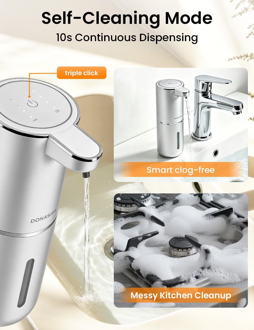 Automatic Soap Dispenser Touchless, USB Rechargeable Hand Soap Dispenser, 4 Adjustable Soap Levels, IPX5 Waterproof, 12.8oz/380ml, Countertop or Wall Mounted for Bathroom and Kitchen, White