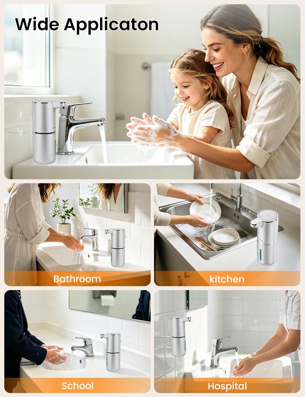 Automatic Soap Dispenser Touchless, USB Rechargeable Hand Soap Dispenser, 4 Adjustable Soap Levels, IPX5 Waterproof, 12.8oz/380ml, Countertop or Wall Mounted for Bathroom and Kitchen, White