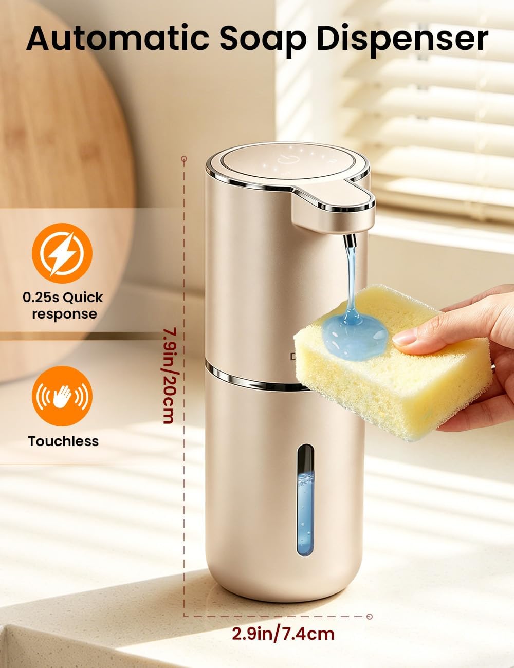 Automatic Soap Dispenser Touchless, USB Rechargeable Hand Soap Dispenser, 4 Adjustable Soap Levels, IPX5 Waterproof, 12.8oz/380ml, Countertop or Wall Mounted for Bathroom and Kitchen, White