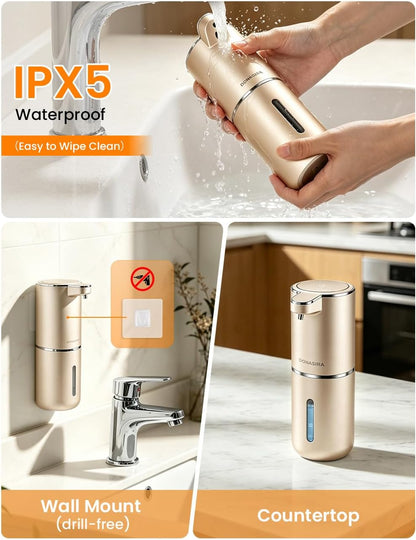 Automatic Soap Dispenser Touchless, USB Rechargeable Hand Soap Dispenser, 4 Adjustable Soap Levels, IPX5 Waterproof, 12.8oz/380ml, Countertop or Wall Mounted for Bathroom and Kitchen, White