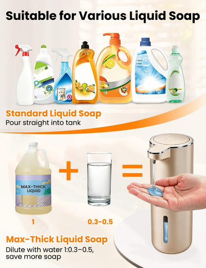 Automatic Soap Dispenser Touchless, USB Rechargeable Hand Soap Dispenser, 4 Adjustable Soap Levels, IPX5 Waterproof, 12.8oz/380ml, Countertop or Wall Mounted for Bathroom and Kitchen, White