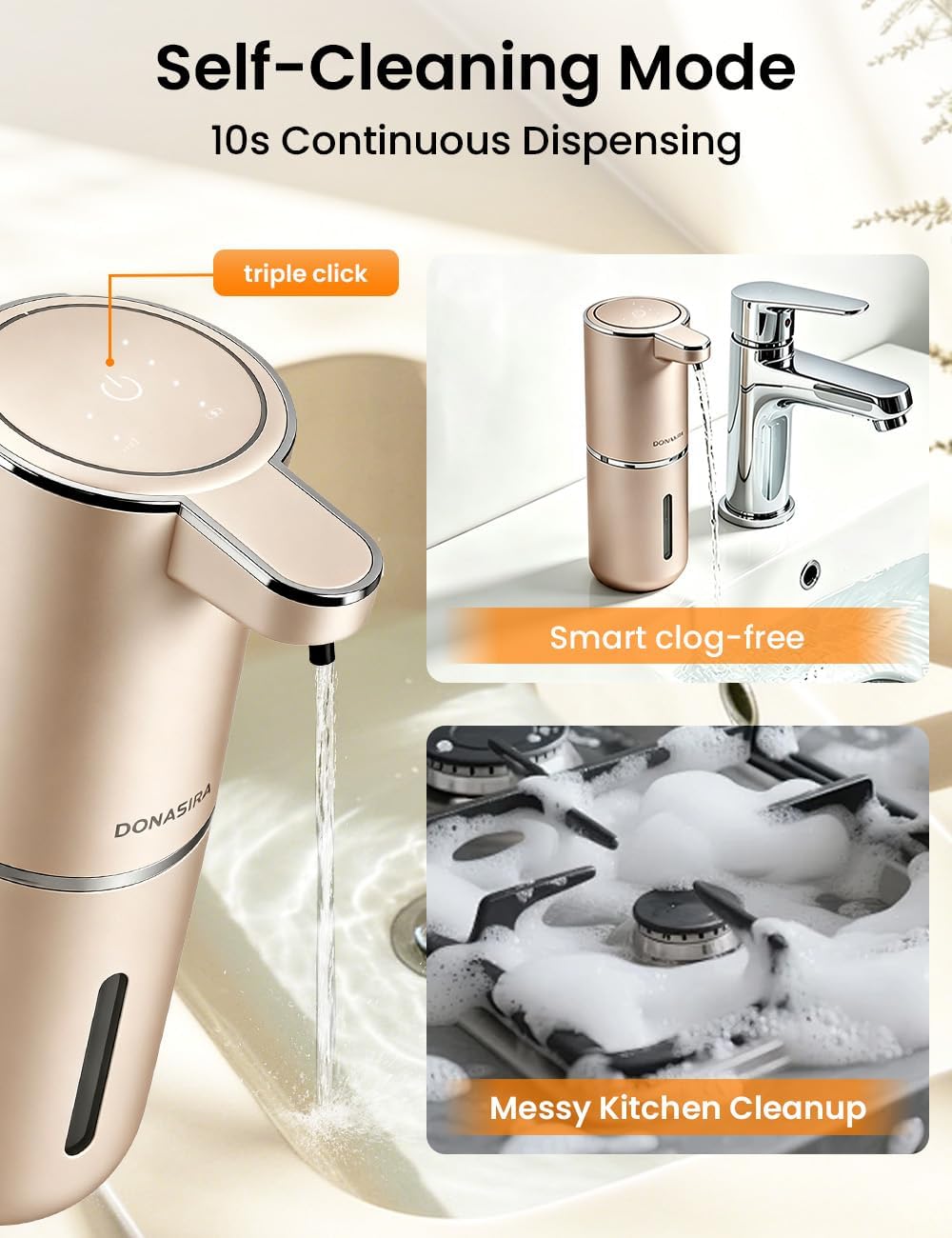 Automatic Soap Dispenser Touchless, USB Rechargeable Hand Soap Dispenser, 4 Adjustable Soap Levels, IPX5 Waterproof, 12.8oz/380ml, Countertop or Wall Mounted for Bathroom and Kitchen, White