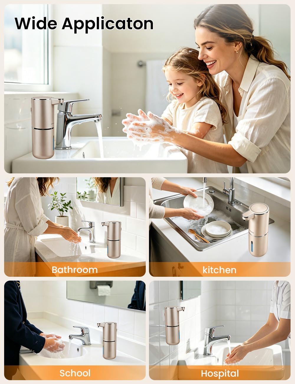 Automatic Soap Dispenser Touchless, USB Rechargeable Hand Soap Dispenser, 4 Adjustable Soap Levels, IPX5 Waterproof, 12.8oz/380ml, Countertop or Wall Mounted for Bathroom and Kitchen, White