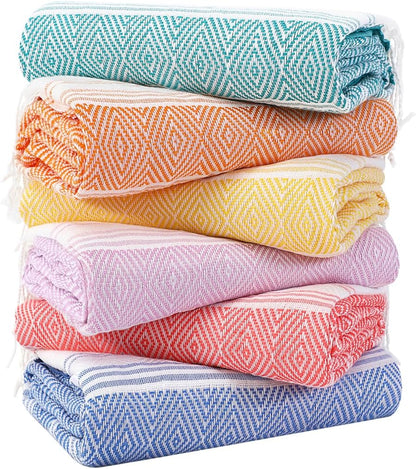 6 Packs Oversized Turkish Beach Towels Set Towel Bulk 74"x38" Extra Large Quick Dry Sand Free Light Swim Bath Camping Pool Towel Travel Blanket Essentials Cruise Accessories Adult Vacation