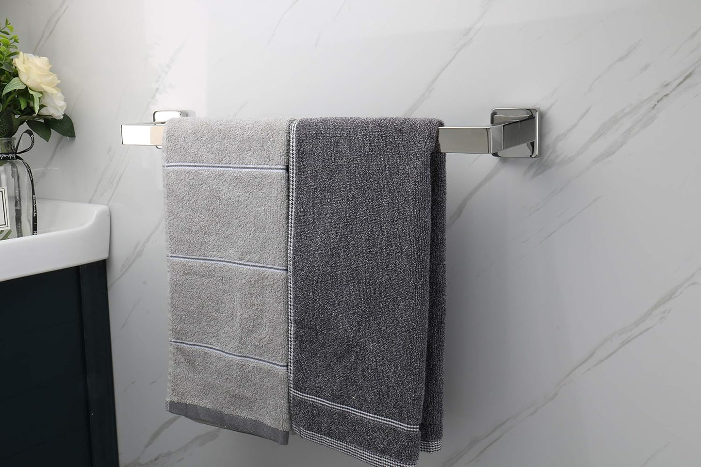Bath Towel Rack - Square Base Thicken SUS304 Stainless Steel Towel Bar for Bathroom, Bathroom Accessories Towel Rod Heavy Duty Wall Mounted Towel Holder. (Brushed Nickel, 16)