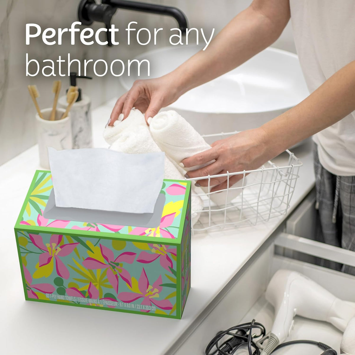 Disposable Paper Hand Towels, 6 Boxes, 60 Tissues per Box (360 Total Tissues), Packaging May Vary