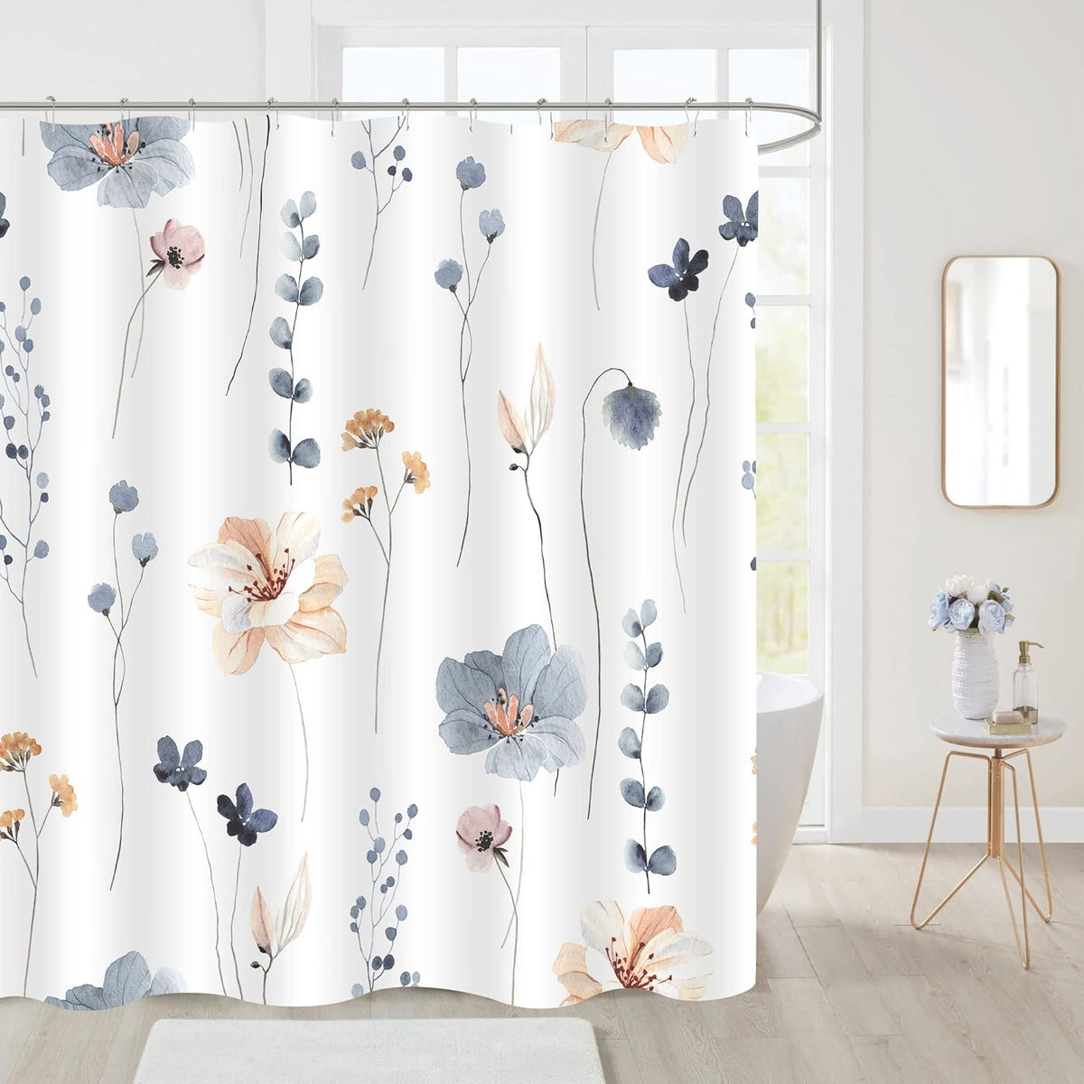 Sage Green Beige Watercolor Floral Fabric Shower Curtain 72x72
