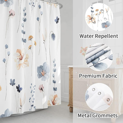 Sage Green Beige Watercolor Floral Fabric Shower Curtain 72x72