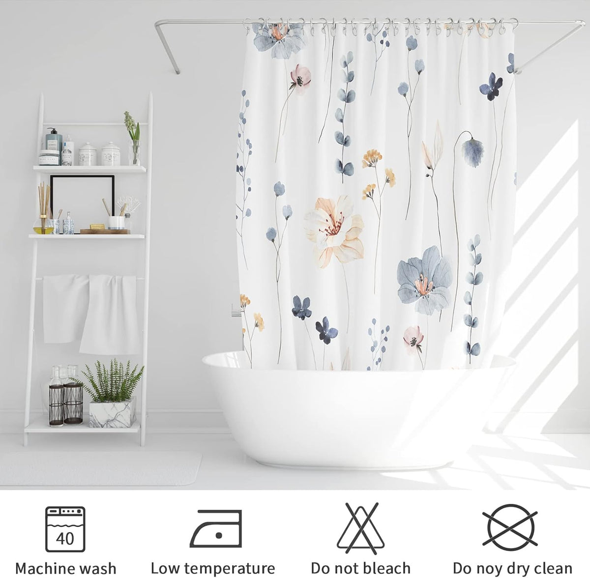 Sage Green Beige Watercolor Floral Fabric Shower Curtain 72x72