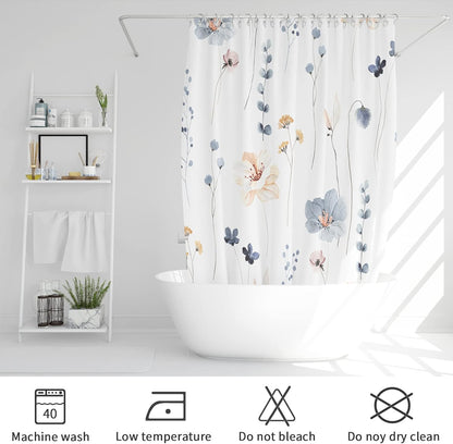 Sage Green Beige Watercolor Floral Fabric Shower Curtain 72x72