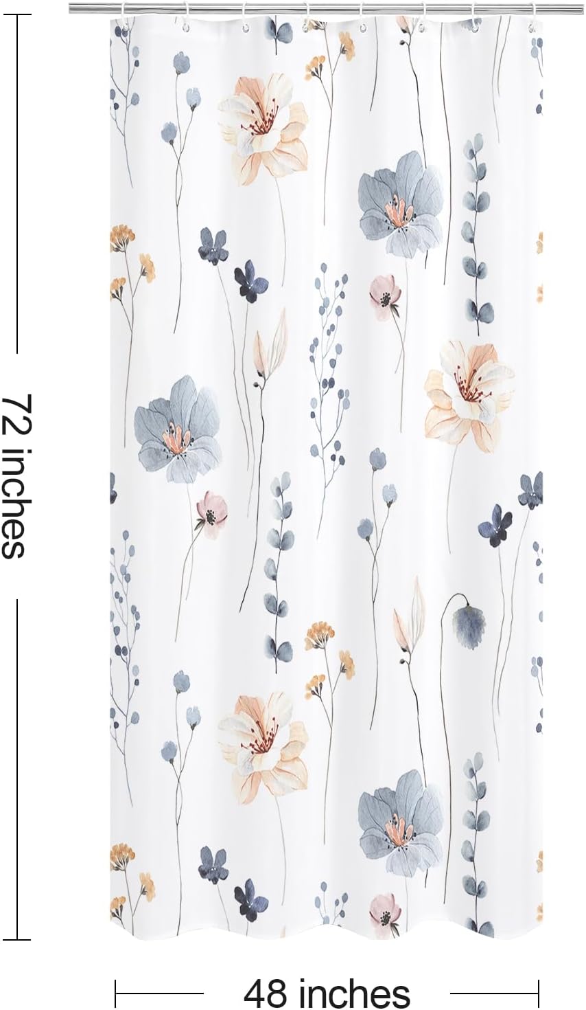 Sage Green Beige Watercolor Floral Fabric Shower Curtain 72x72