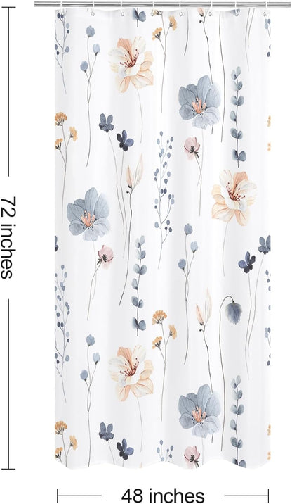 Sage Green Beige Watercolor Floral Fabric Shower Curtain 72x72