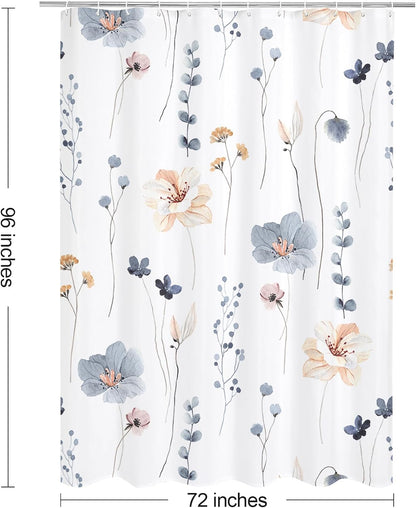 Sage Green Beige Watercolor Floral Fabric Shower Curtain 72x72