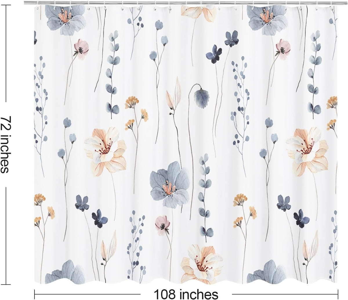 Sage Green Beige Watercolor Floral Fabric Shower Curtain 72x72