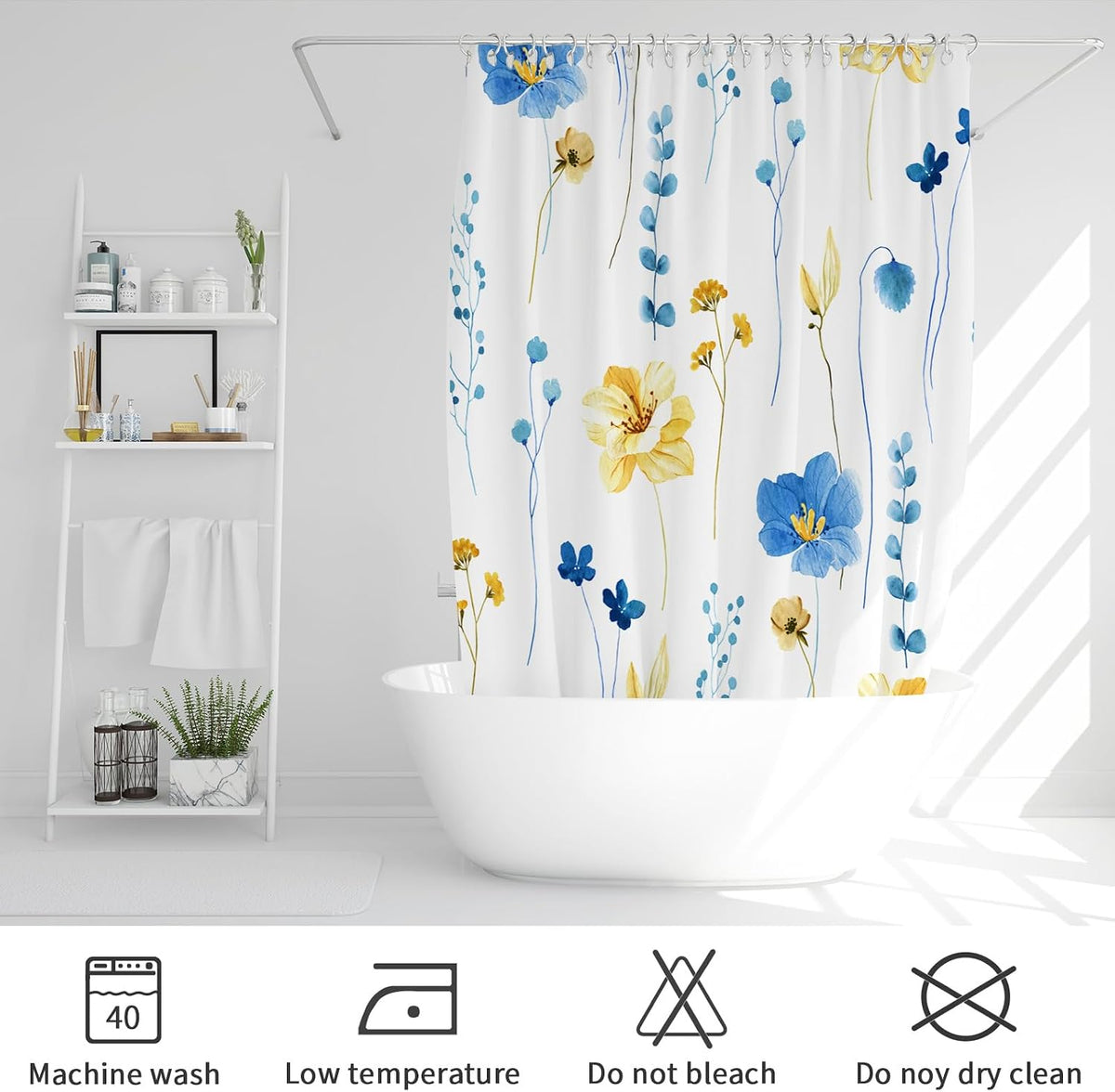 Sage Green Beige Watercolor Floral Fabric Shower Curtain 72x72