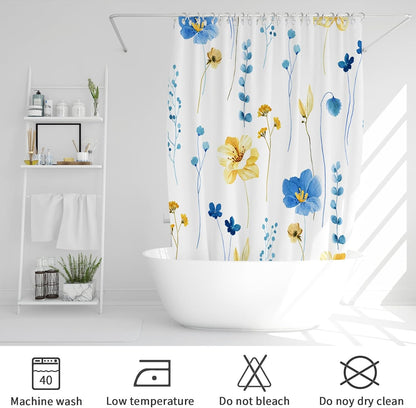 Sage Green Beige Watercolor Floral Fabric Shower Curtain 72x72
