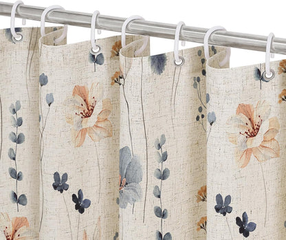 Sage Green Beige Watercolor Floral Fabric Shower Curtain 72x72