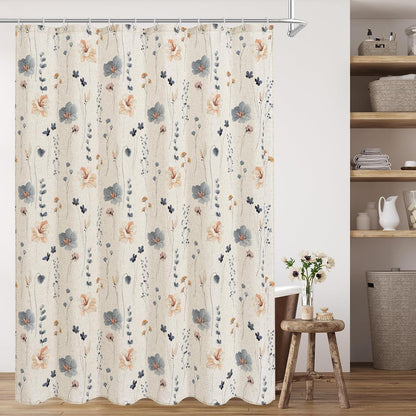 Sage Green Beige Watercolor Floral Fabric Shower Curtain 72x72