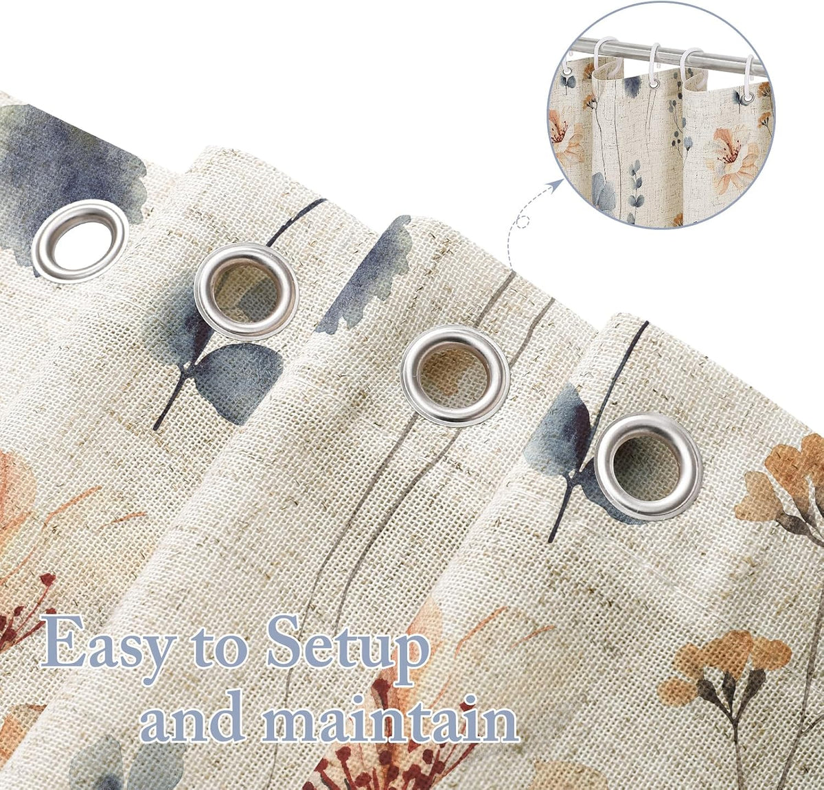 Sage Green Beige Watercolor Floral Fabric Shower Curtain 72x72