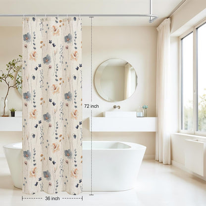 Sage Green Beige Watercolor Floral Fabric Shower Curtain 72x72