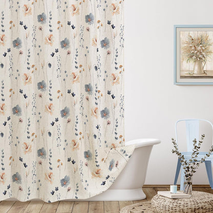 Sage Green Beige Watercolor Floral Fabric Shower Curtain 72x72
