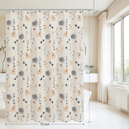 Sage Green Beige Watercolor Floral Fabric Shower Curtain 72x72