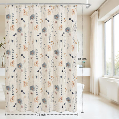 Sage Green Beige Watercolor Floral Fabric Shower Curtain 72x72