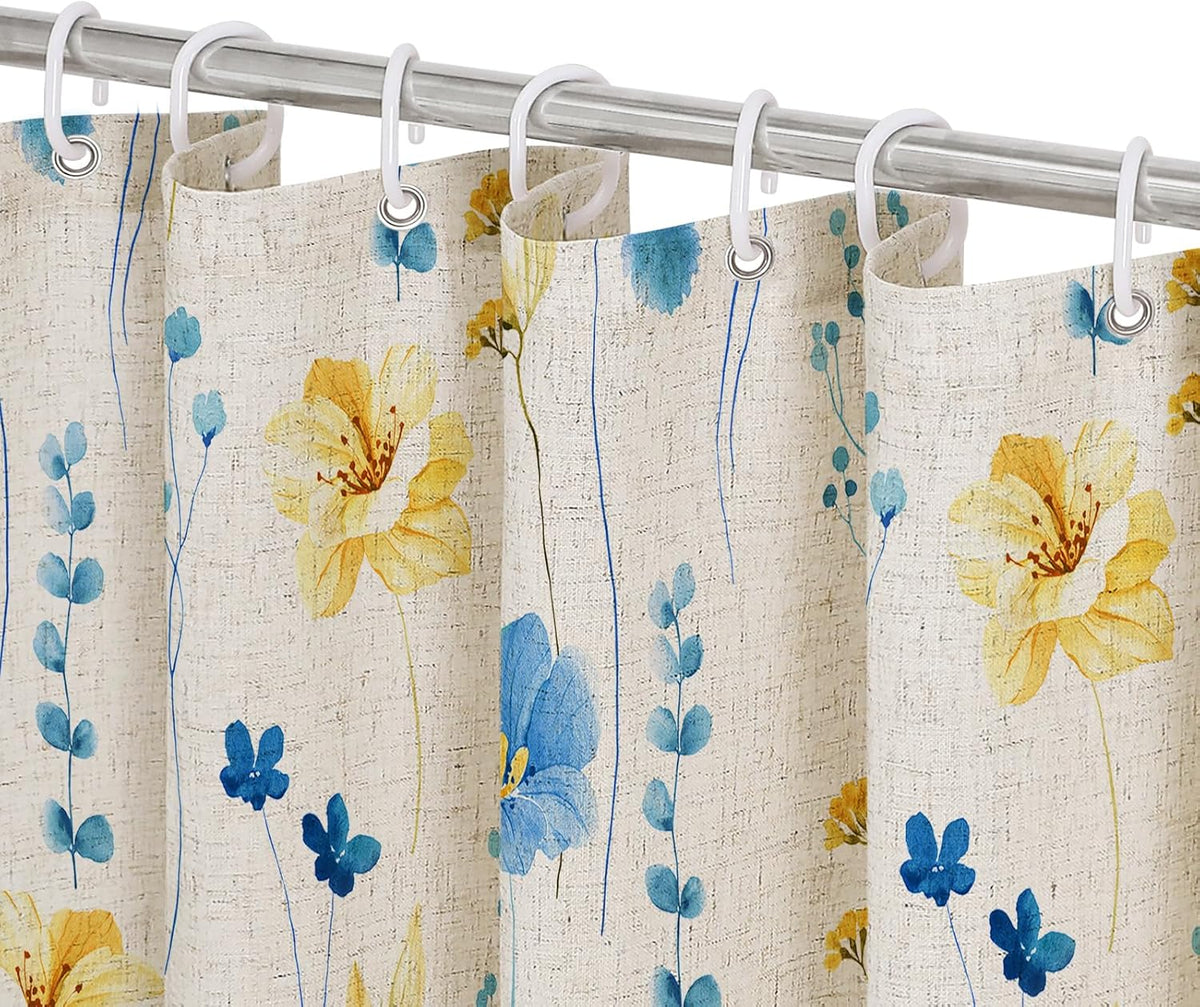 Sage Green Beige Watercolor Floral Fabric Shower Curtain 72x72