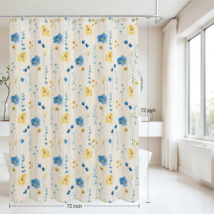 Sage Green Beige Watercolor Floral Fabric Shower Curtain 72x72