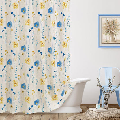 Sage Green Beige Watercolor Floral Fabric Shower Curtain 72x72