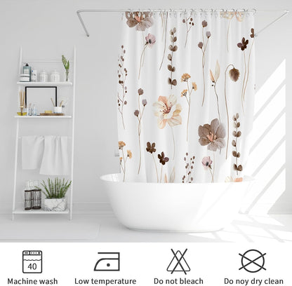 Sage Green Beige Watercolor Floral Fabric Shower Curtain 72x72