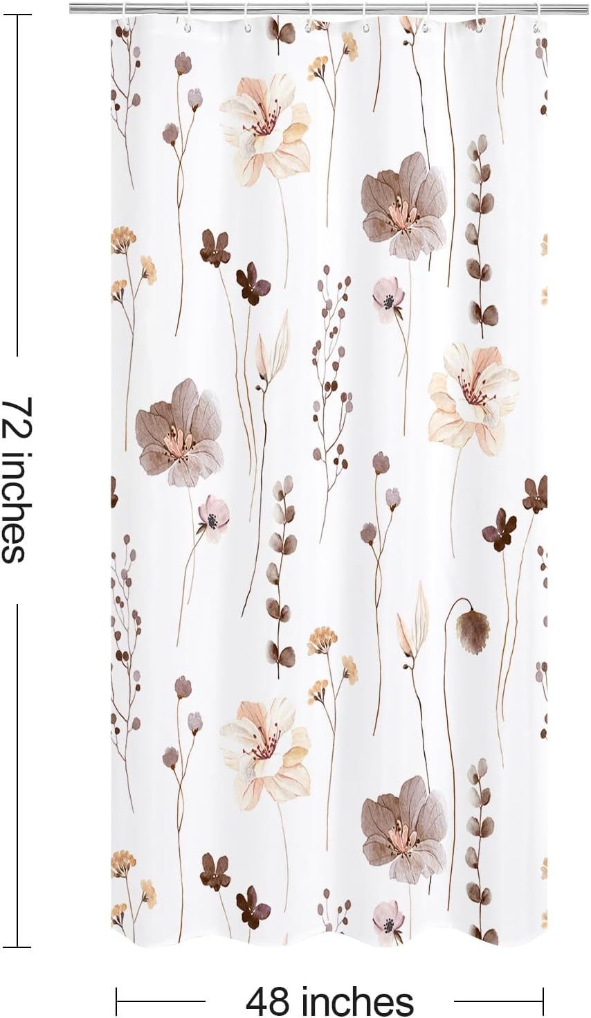 Sage Green Beige Watercolor Floral Fabric Shower Curtain 72x72