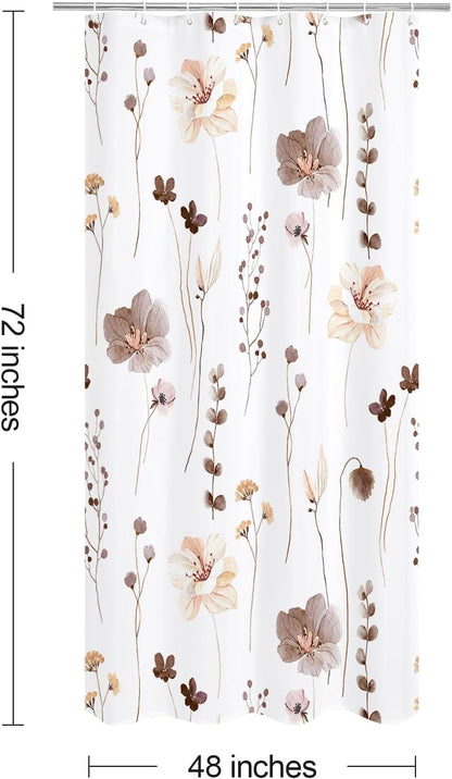 Sage Green Beige Watercolor Floral Fabric Shower Curtain 72x72
