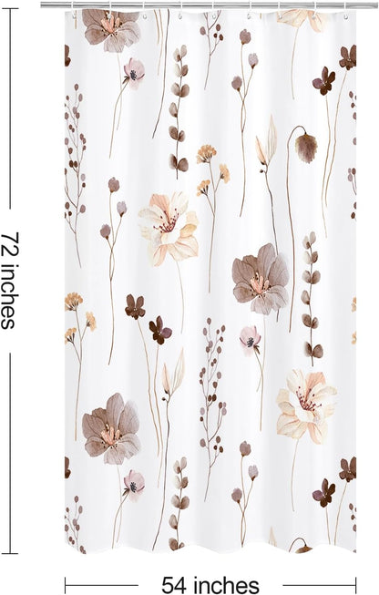 Sage Green Beige Watercolor Floral Fabric Shower Curtain 72x72