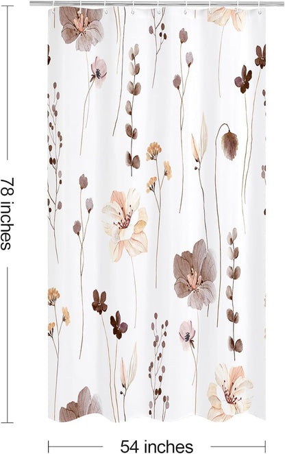 Sage Green Beige Watercolor Floral Fabric Shower Curtain 72x72
