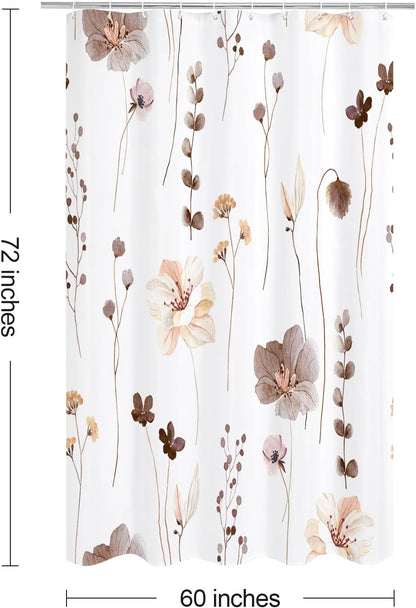 Sage Green Beige Watercolor Floral Fabric Shower Curtain 72x72