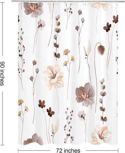 Sage Green Beige Watercolor Floral Fabric Shower Curtain 72x72