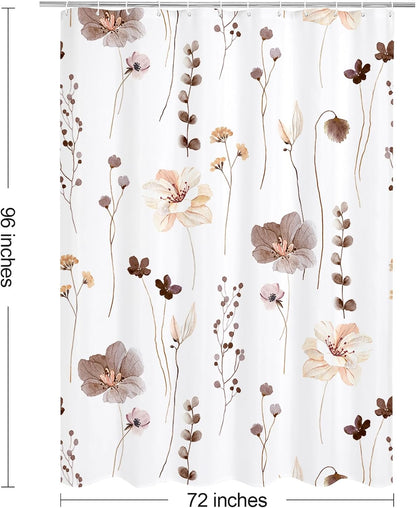 Sage Green Beige Watercolor Floral Fabric Shower Curtain 72x72
