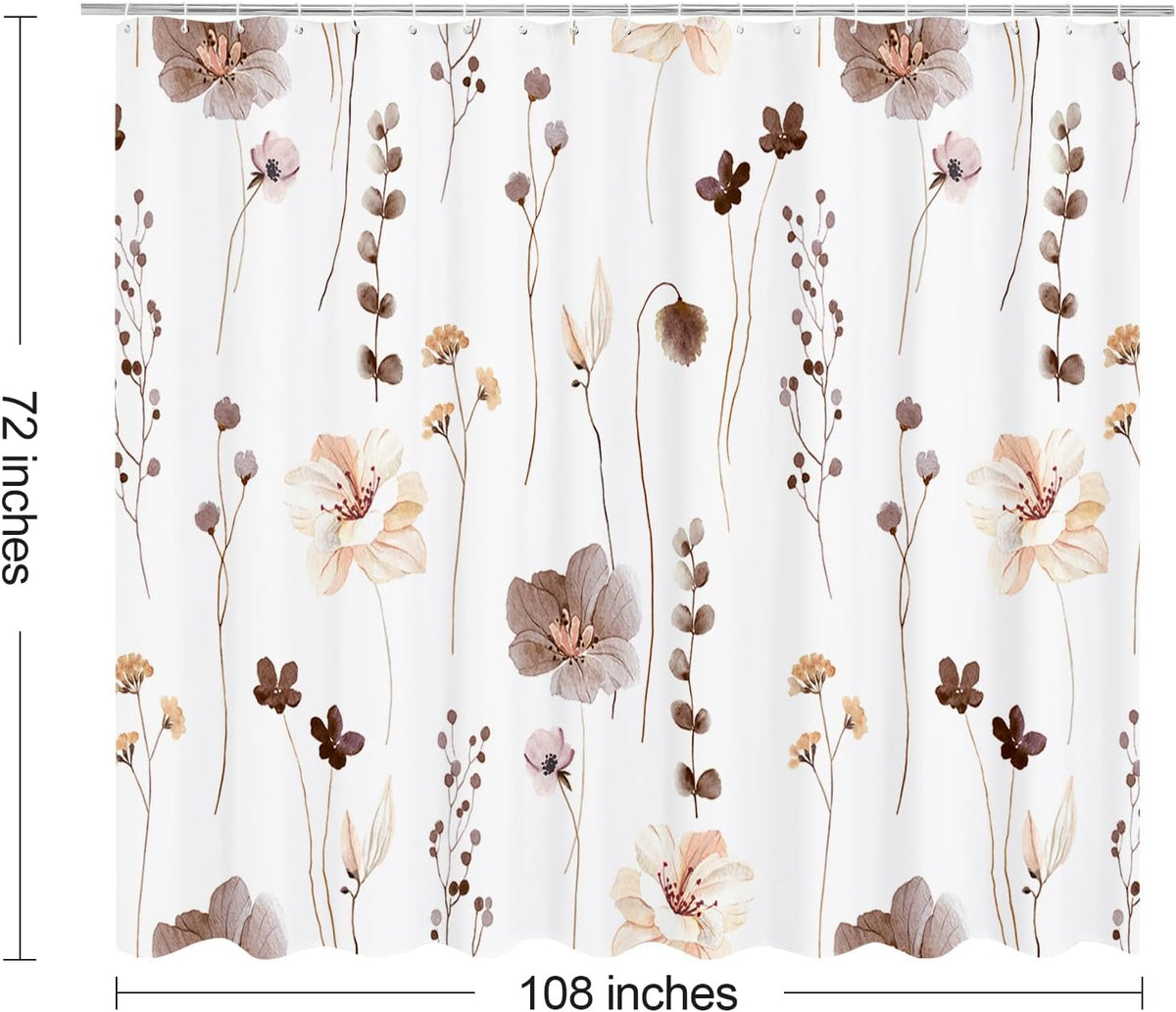 Sage Green Beige Watercolor Floral Fabric Shower Curtain 72x72