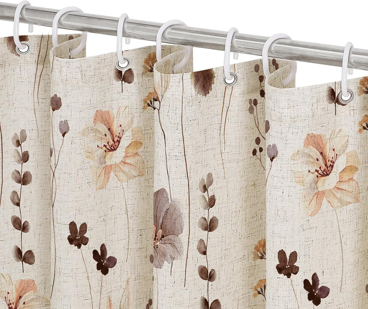 Sage Green Beige Watercolor Floral Fabric Shower Curtain 72x72