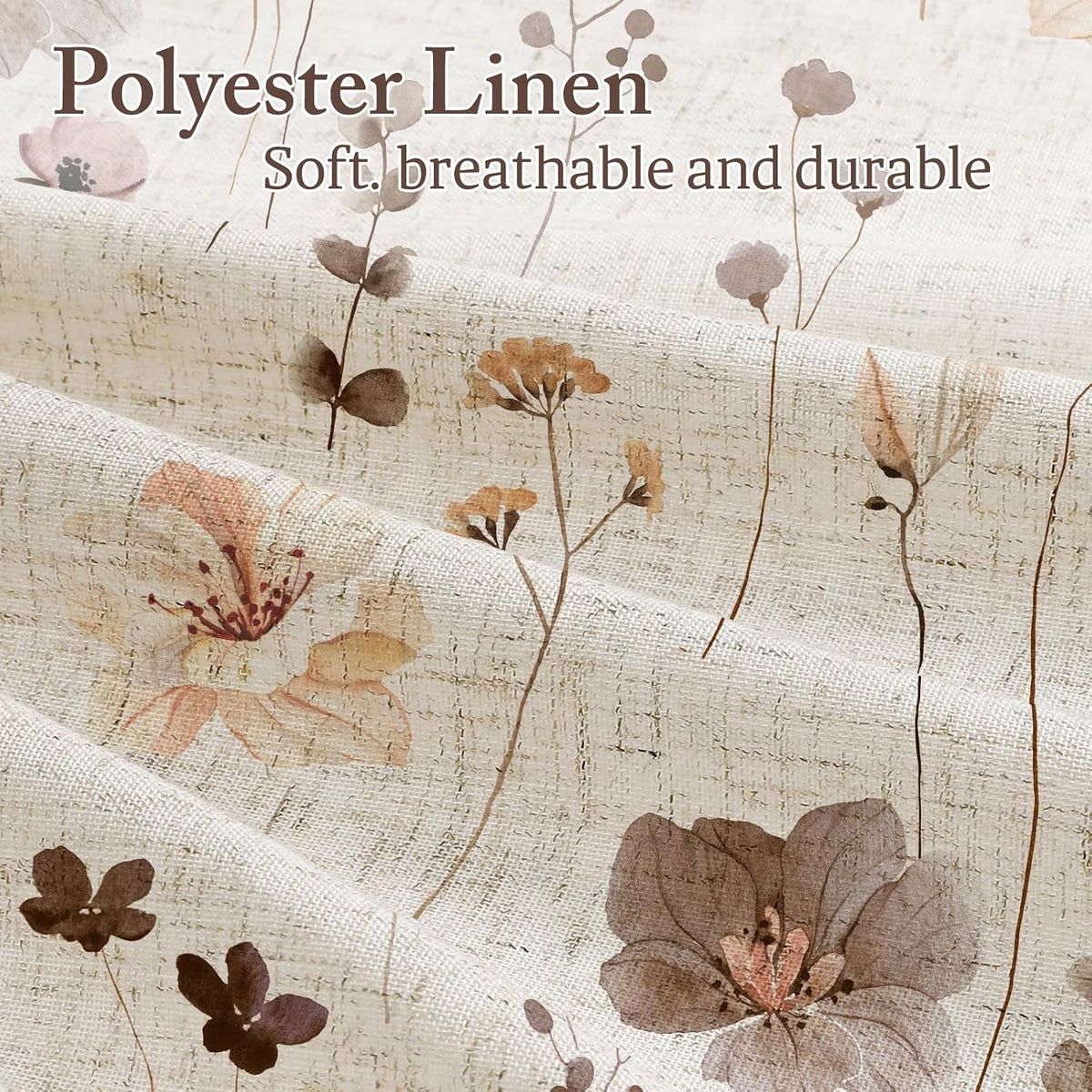 Sage Green Beige Watercolor Floral Fabric Shower Curtain 72x72