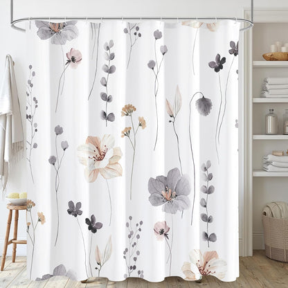 Sage Green Beige Watercolor Floral Fabric Shower Curtain 72x72