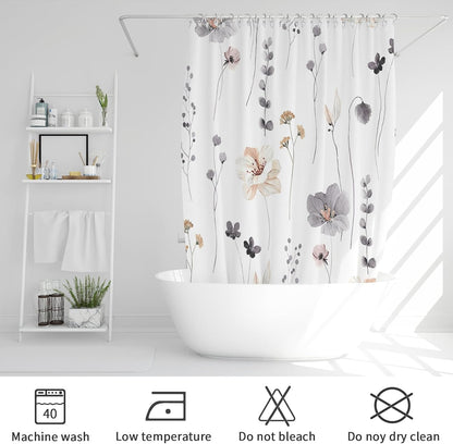 Sage Green Beige Watercolor Floral Fabric Shower Curtain 72x72