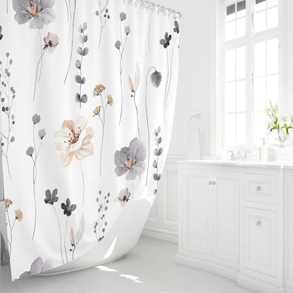 Sage Green Beige Watercolor Floral Fabric Shower Curtain 72x72