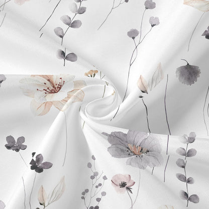 Sage Green Beige Watercolor Floral Fabric Shower Curtain 72x72