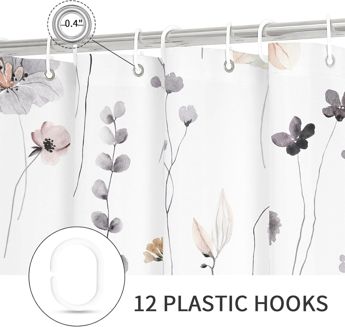 Sage Green Beige Watercolor Floral Fabric Shower Curtain 72x72