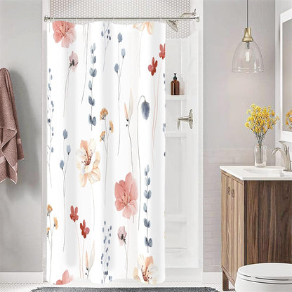 Sage Green Beige Watercolor Floral Fabric Shower Curtain 72x72