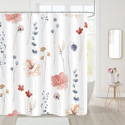 Sage Green Beige Watercolor Floral Fabric Shower Curtain 72x72